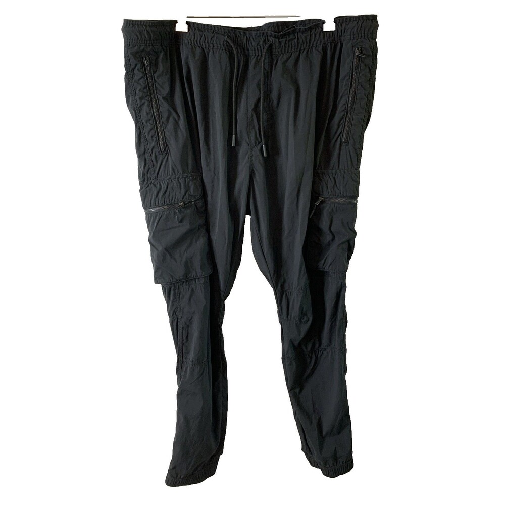 H&M Cargo Jogger Pants Mens XL Black Drawstring Pull On Straight Leg Y2K Pockets